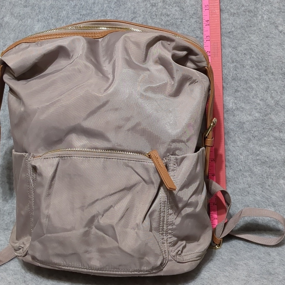 Tommy Bahama Lilac Nylon Campus Travel Laptop Backpack Tan Faux Leather NWOT - Picture 8 of 10
